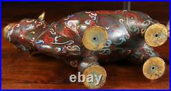 Very Rare China Chinese Cloisonné over Brass Oxen Pulling Cart Statue ca 20th c