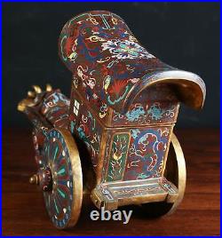 Very Rare China Chinese Cloisonné over Brass Oxen Pulling Cart Statue ca 20th c