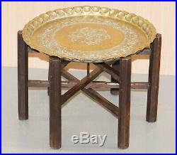 Very Rare Circa 1920-1940 Persian Moroccan Brass Topped Folding Occasional Table