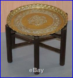 Very Rare Circa 1920-1940 Persian Moroccan Brass Topped Folding Occasional Table