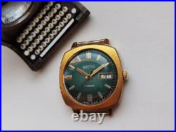 Very Rare Collectible USSR WATCH VOSTOK 2428 GREEN TWO CALENDAR SERVICED
