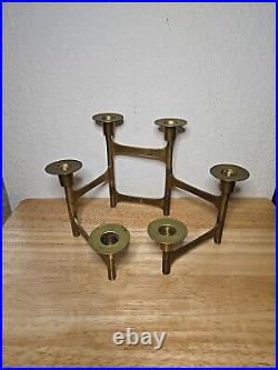 Very Rare Danish Modern Solid Brass Candle Holder For 6 Candles