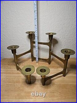 Very Rare Danish Modern Solid Brass Candle Holder For 6 Candles