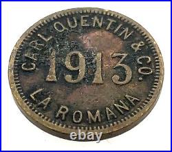Very Rare Dominican Republic 1913 Carl Quentin & Co. 5 Centavos Token Au