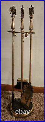 Very Rare Eagle Heavy Brass Beautiful Finish Vintage 4 Piece Fireplace Tool Set