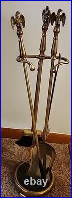 Very Rare Eagle Heavy Brass Beautiful Finish Vintage 4 Piece Fireplace Tool Set