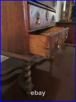 Very Rare Early Antique William & Mary Oak Miniature Chest Barley Twist Legs