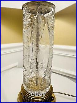 Very Rare Find Stunning Cut Crystal Brass Base Table Lamp