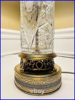 Very Rare Find Stunning Cut Crystal Brass Base Table Lamp