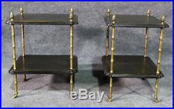 Very Rare French Faux Bamboo Brass Bagues End Occassional Tables C 1950s Era