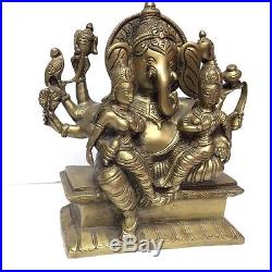 Very Rare Ganesh Statue Ganesha And Riddhi Siddhi Together Pure Brass Idol Heavy