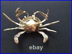 Very Rare Giant Brass Crab with Storage Vintage About 7 x 3 in