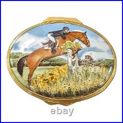 Very Rare Halcyon Days EQUESTRIAN Enamel Brass Horse Jockey Trinket Box