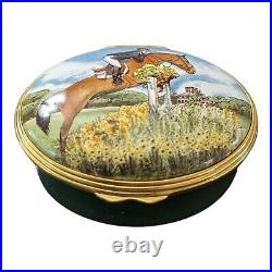 Very Rare Halcyon Days EQUESTRIAN Enamel Brass Horse Jockey Trinket Box