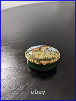 Very Rare Halcyon Days EQUESTRIAN Enamel Brass Horse Jockey Trinket Box