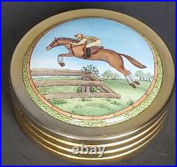 Very Rare Halcyon Days EQUESTRIAN PAPERWEIGHT Enamel Brass Horse Jockey Trinket
