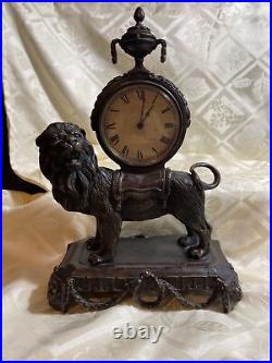 Very Rare Hanhart Germany Mantle Lion Clock Solid Brass 9 Pounds