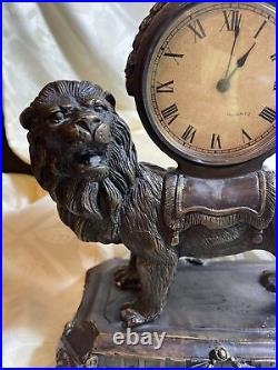 Very Rare Hanhart Germany Mantle Lion Clock Solid Brass 9 Pounds