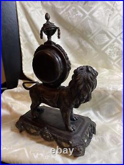 Very Rare Hanhart Germany Mantle Lion Clock Solid Brass 9 Pounds