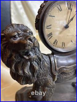 Very Rare Hanhart Germany Mantle Lion Clock Solid Brass 9 Pounds