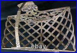 Very Rare Heavy Brass Flower Pattern Footed Basket with Handle