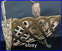 Very Rare Heavy Brass Flower Pattern Footed Basket with Handle