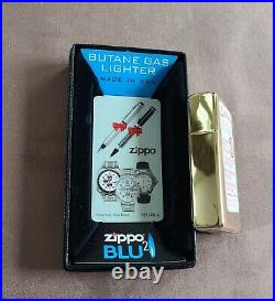Very Rare High Polish Brass Zippo Butane Lighter Blu 2 #30206 Mint New In Box
