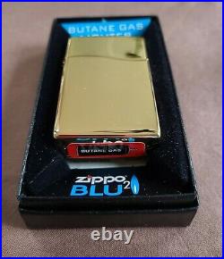 Very Rare High Polish Brass Zippo Butane Lighter Blu 2 #30206 Mint New In Box