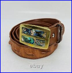Very Rare Hornback Crocodile Leather Belt Sz 45 Mother Of Pearl Brass Buckle 37 Very Rare Hornback Crocodile Leather Belt Sz 45 Mother Of Pearl Brass Buckle 37