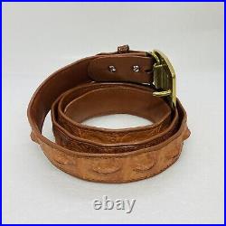 Very Rare Hornback Crocodile Leather Belt Sz 45 Mother Of Pearl Brass Buckle 37