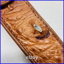 Very Rare Hornback Crocodile Leather Belt Sz 45 Mother Of Pearl Brass Buckle 37