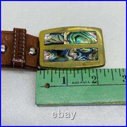 Very Rare Hornback Crocodile Leather Belt Sz 45 Mother Of Pearl Brass Buckle 37