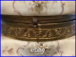 Very Rare Huge Antique Hand Painted Wavecrest Brass Ormolu Footed Box Nr