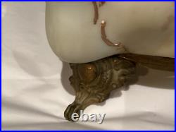 Very Rare Huge Antique Hand Painted Wavecrest Brass Ormolu Footed Box Nr