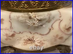 Very Rare Huge Antique Hand Painted Wavecrest Brass Ormolu Footed Box Nr