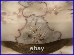 Very Rare Huge Antique Hand Painted Wavecrest Brass Ormolu Footed Box Nr