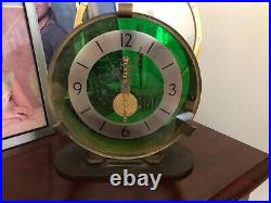 Very Rare Jeager Le Coultre 8 Day Baguette Mantle Clock Green Lucite Gold Stars