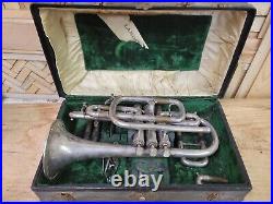 Very Rare Lamoreaux Freres Model Paris Silver Plated Shepherds Bend Cornet