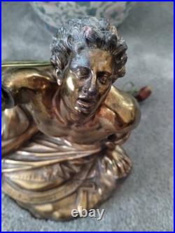 Very Rare Lg Antique Roman Soldier Soldat Spartiate Oil Lamp For Repair WOW