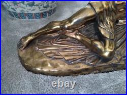 Very Rare Lg Antique Roman Soldier Soldat Spartiate Oil Lamp For Repair WOW