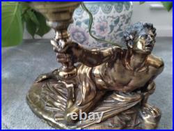 Very Rare Lg Antique Roman Soldier Soldat Spartiate Oil Lamp For Repair WOW