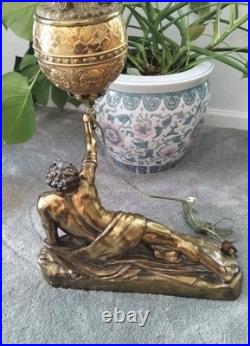 Very Rare Lg Antique Roman Soldier Soldat Spartiate Oil Lamp For Repair WOW