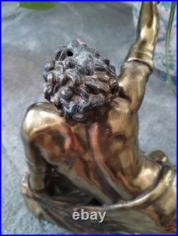 Very Rare Lg Antique Roman Soldier Soldat Spartiate Oil Lamp For Repair WOW