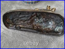 Very Rare Lg Antique Roman Soldier Soldat Spartiate Oil Lamp For Repair WOW