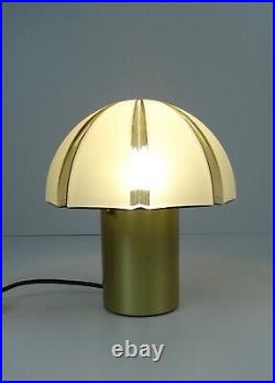 Very Rare MID Century Brass Smoked Glass Mushroom Desk Lamp By Peil & Putzler