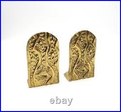 Very Rare MID Century Brutalist Brass Cast Pair Bookends Abstract Artist Stamped