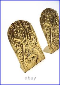 Very Rare MID Century Brutalist Brass Cast Pair Bookends Abstract Artist Stamped