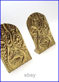 Very Rare MID Century Brutalist Brass Cast Pair Bookends Abstract Artist Stamped