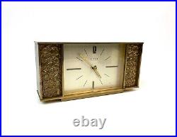 Very Rare MID Century Brutalist Brass Desk Clock By Kienzle International