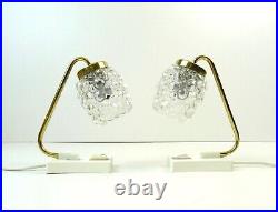 Very Rare MID Century Pair Brass Bubble Glass Bedside Desk Lamps H. Tynell Age